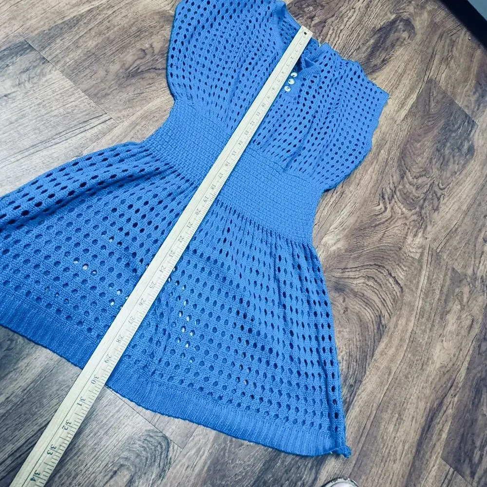 Turquoise Womens Crochet Knit Dress Swim‎ Cover-Up Size Small